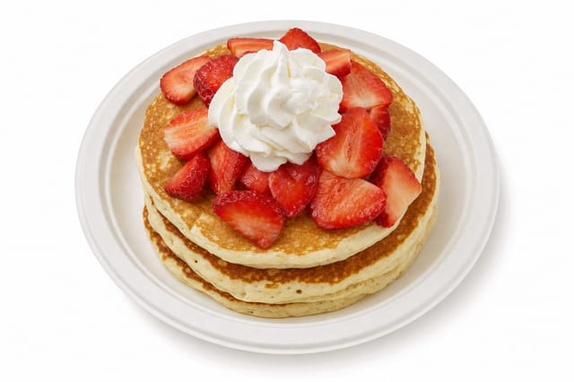 Pancakes with Strawberries and Whipped Cream.