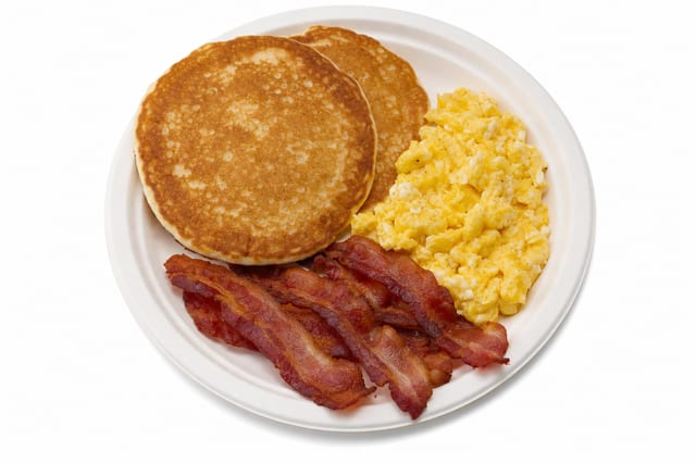 Pancakes, Eggs and Beef Bacon Platter.
